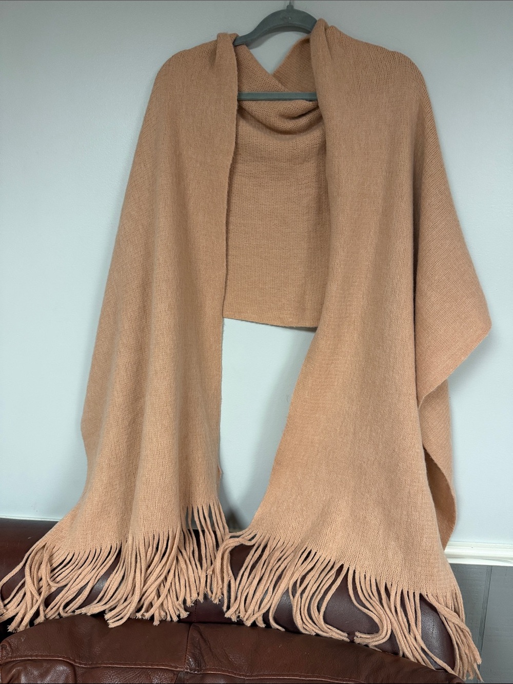 LC LAUREN CONRAD Brushed Knit Fringed Oblong Scarf, Large Wrap, Dusty Rose / Tan